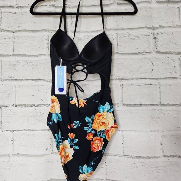 NEW Cupshe Women's Multi Color Twist Top High Waist Cut Out 1Pc Swimsuit XS - Picture 6 of 14